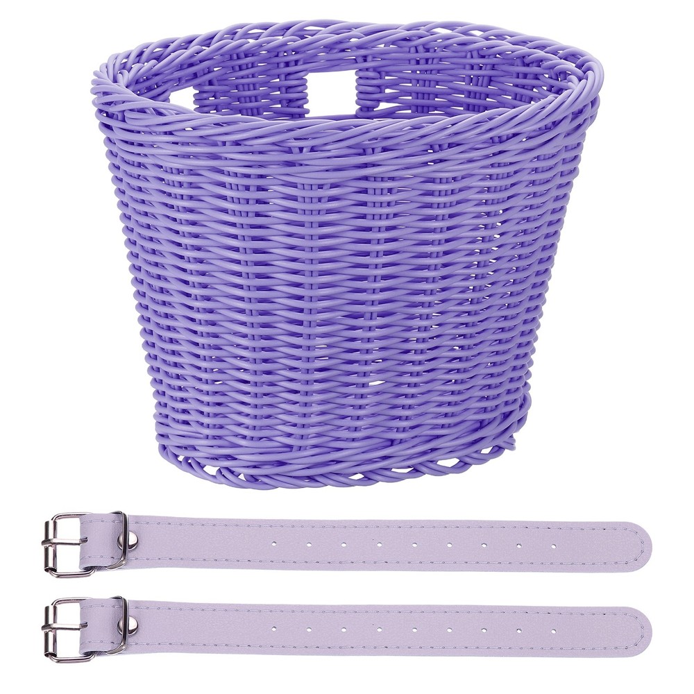 Handwoven Wicker Rainbow Bicycle Basket with Adjustable, Purple