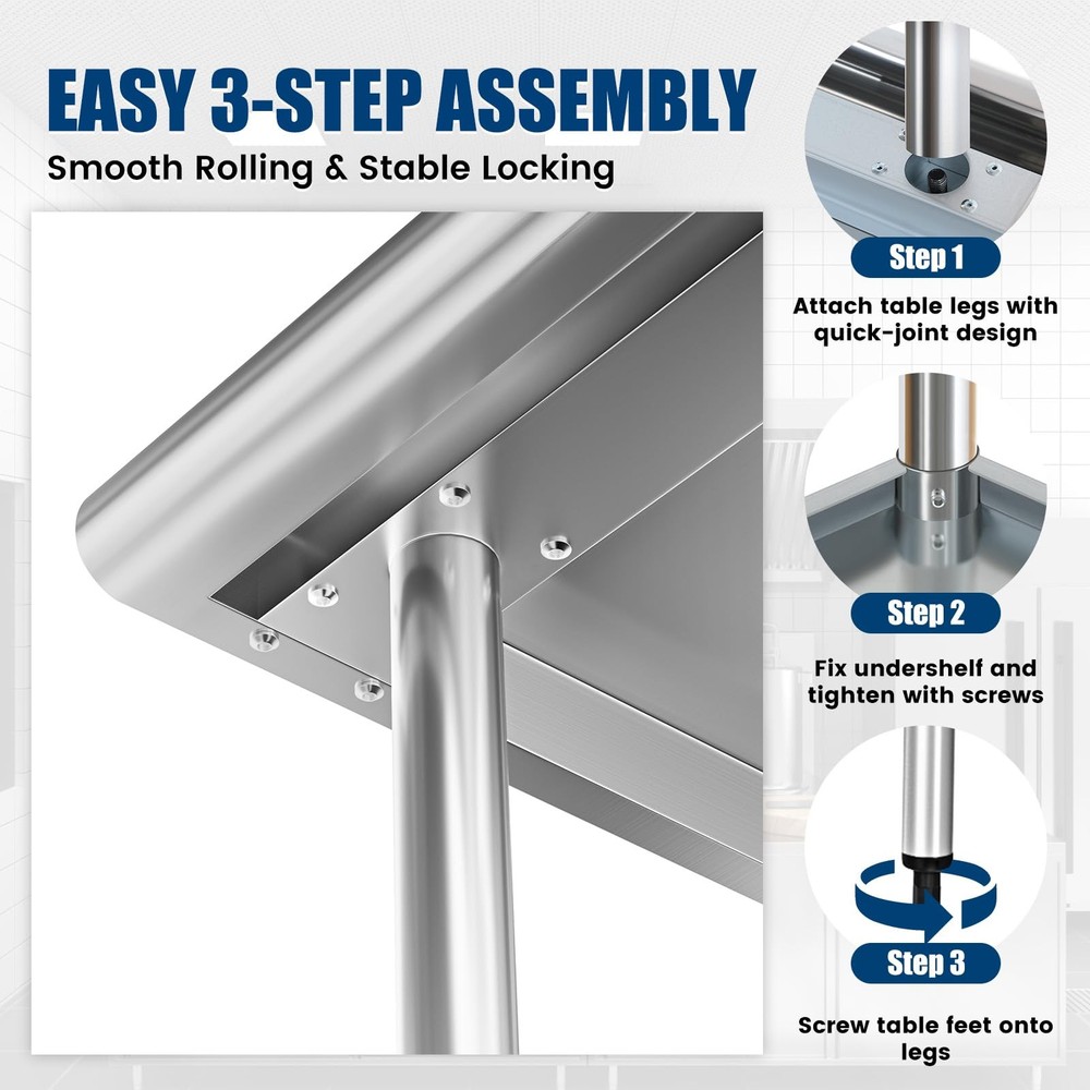 Stainless Steel Work Table 24x30 Inch with Adjustable Undershelf & Backsplash...