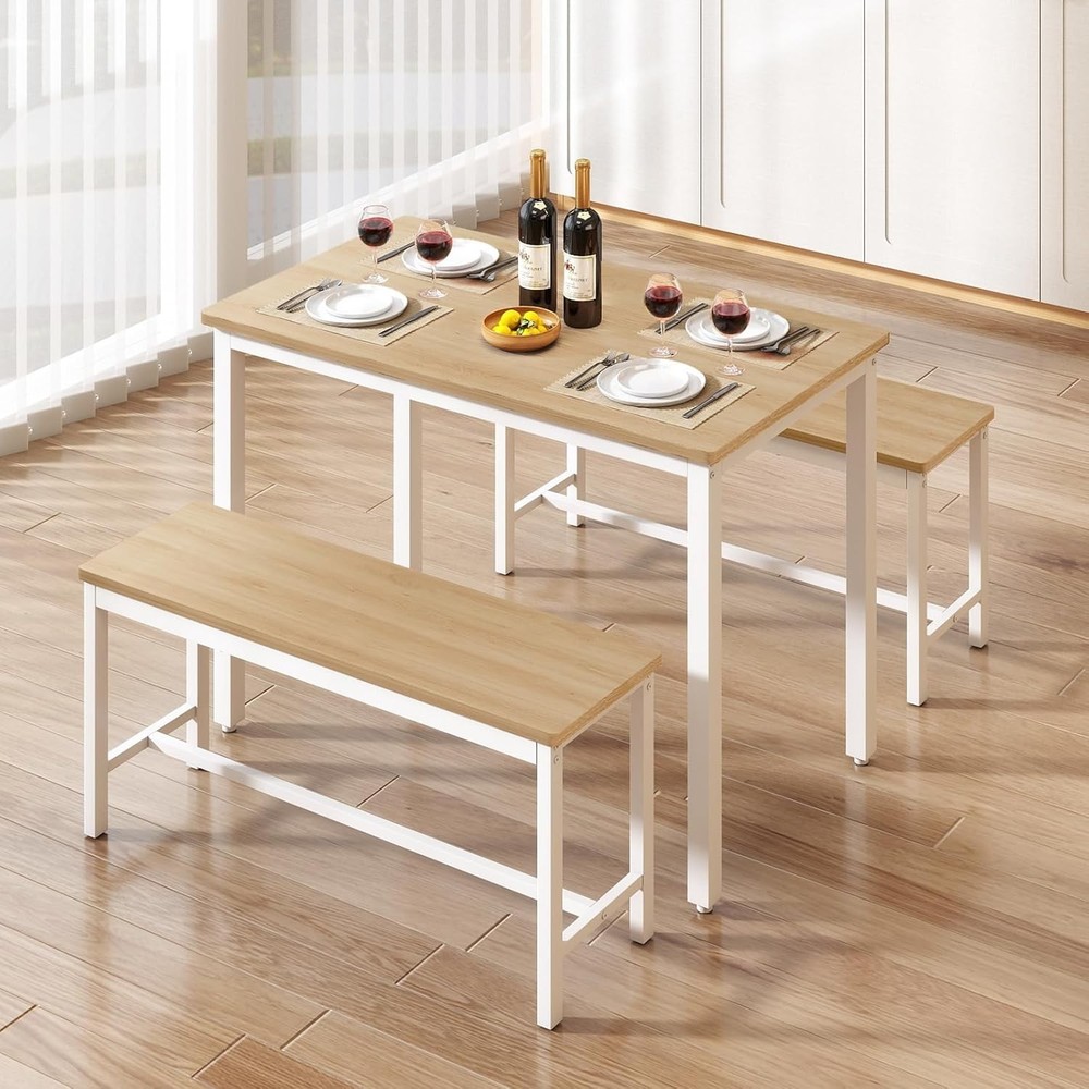 Dining Table Set 4 W/ 2 Benches – Space-Saving Kitchen Table Set Kitchen &