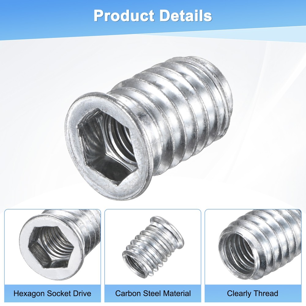 20-Pack Threaded Inserts for Wood, M10x20mm Threaded Insert Nuts [Silver Tone]