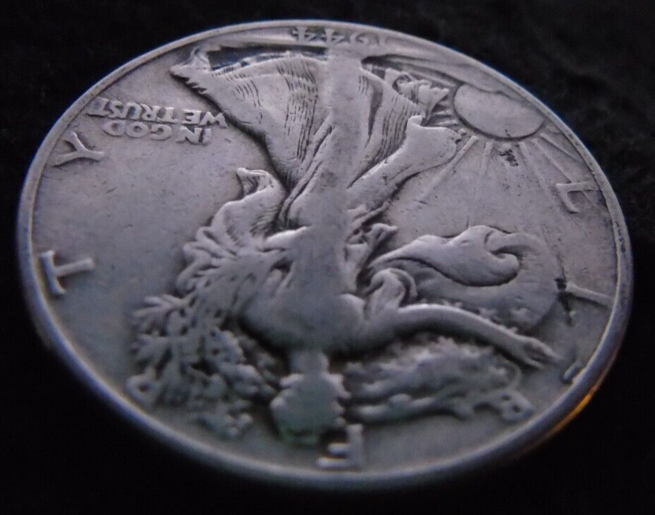 1944-P WALKING LIBERTY 90% SILVER HALF DOLLAR 50C PLANCHET ERROR STRIKE THROUGH