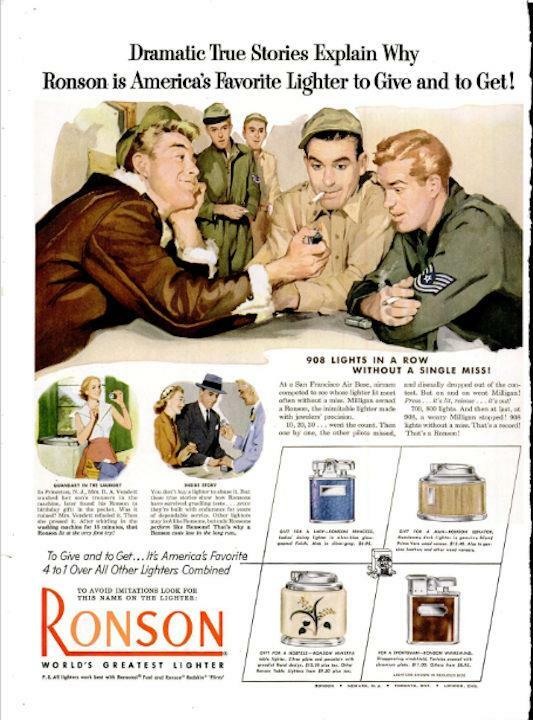 1952 Ronson PRINT AD Military Men 4-models shown
