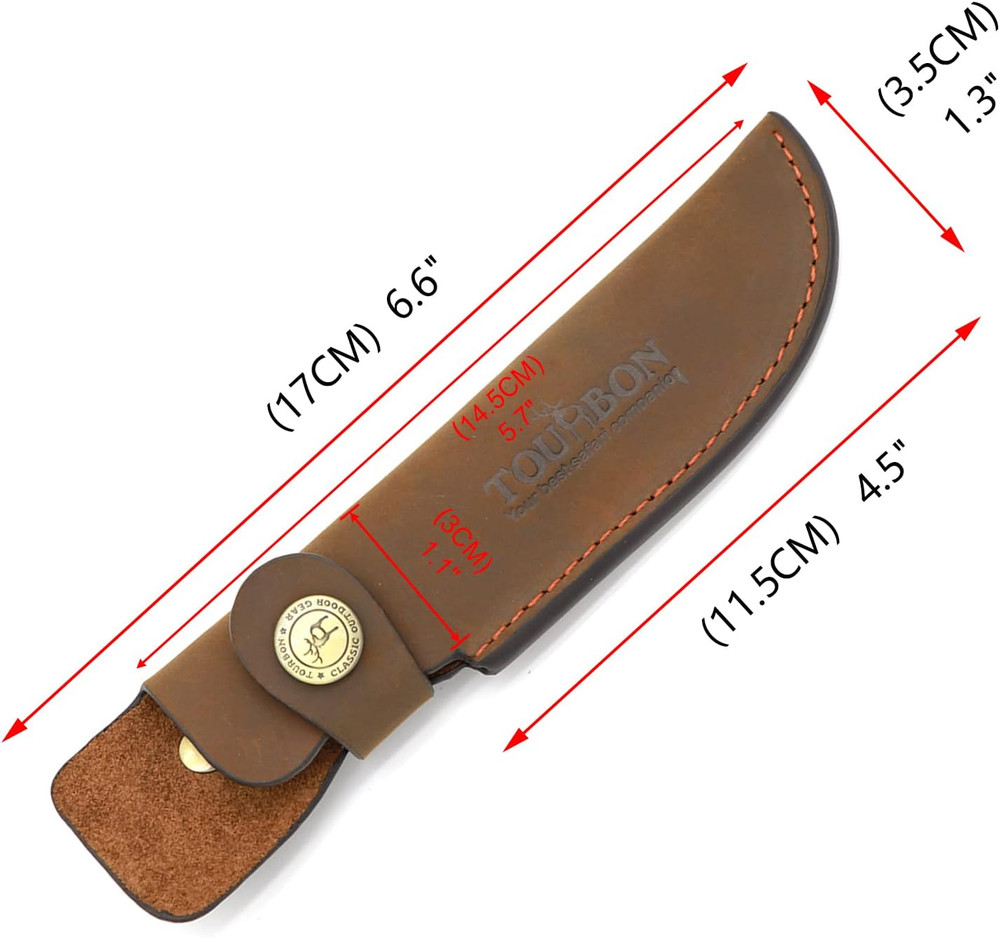 Brown Leather Fixed Blade Knife Sheath with Snap Closure