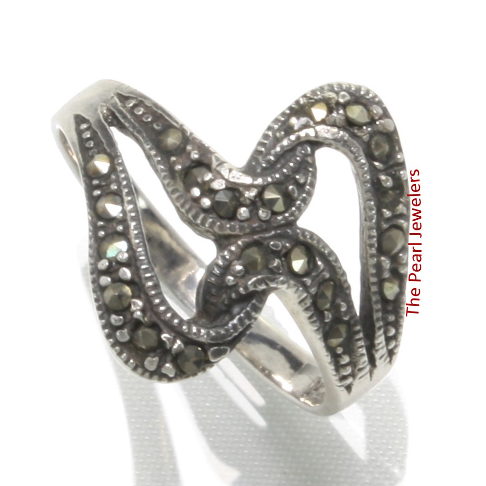 Sterling Silver Plait Design Marcasite Ring