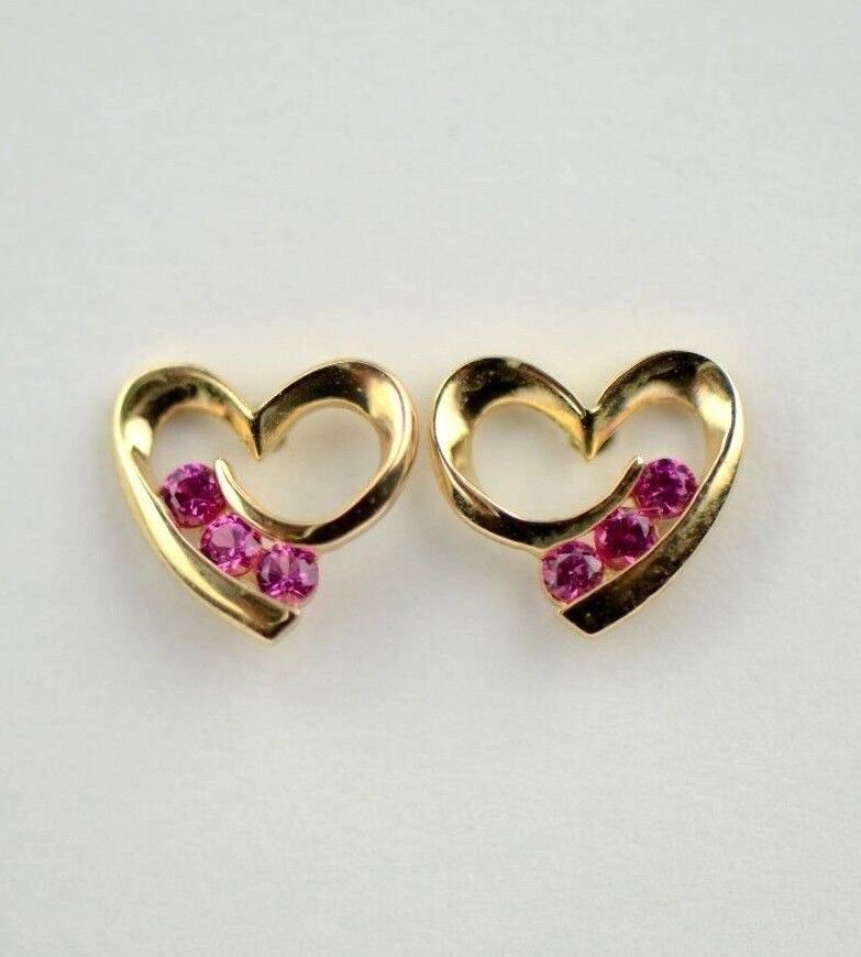14k Solid Yellow White Gold Heart Shape CZ Stud Earrings