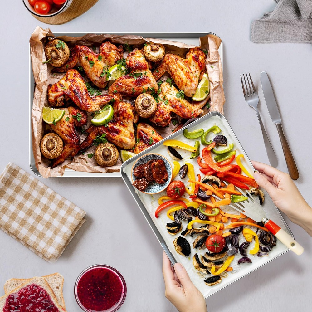 Stainless Steel Baking Sheet Pan Set, 3 Pack Cookie Sheets for Baking, Heavy ...