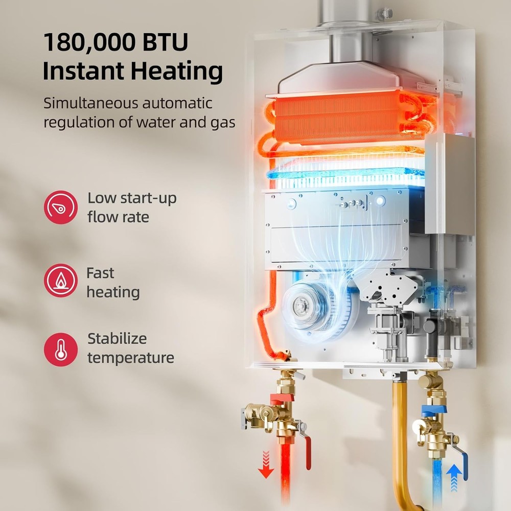 180K BTU Tankless Water Heater Propane Direct Vent For Whole House WIFI Control
