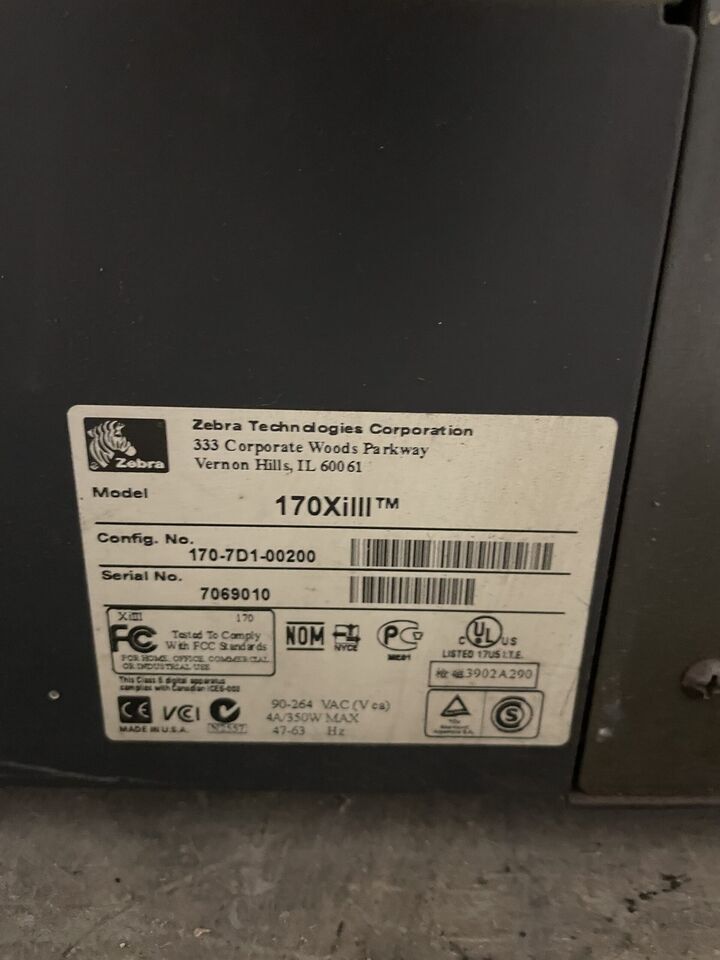 Zebra 170XiIII Plus Barcode / Thermal Label Printer 6.6” Max Label Width