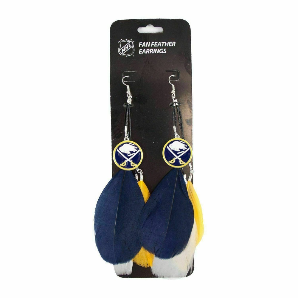 BUFFALO SABRES FEATHER EARRINGS w/ CHARMS