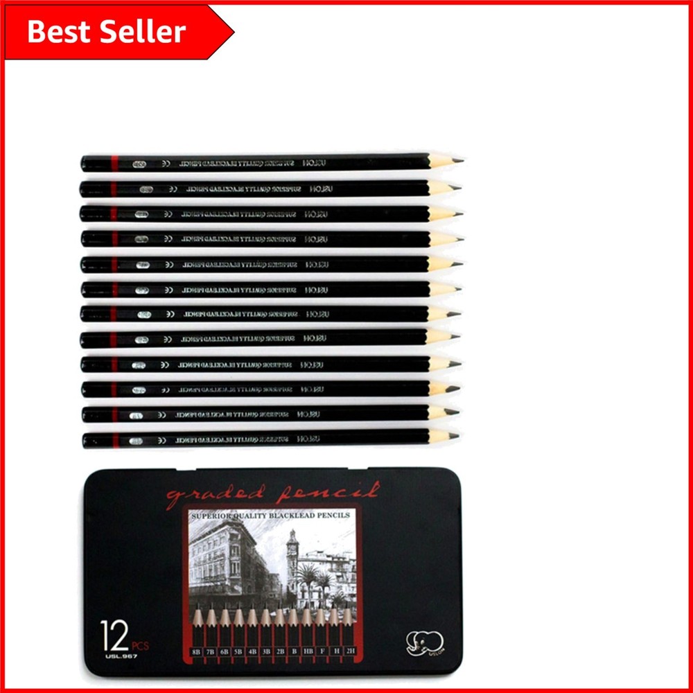 12 Graphite Art Pencil Set with Erasable Feature - Storage Case Included