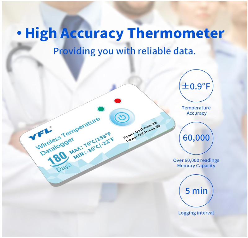 Wireless Temperature Data Logger Reusable Temperature Sensor USB-Free Thermomete