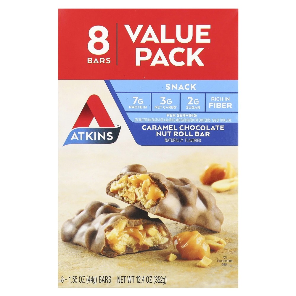 Atkins Snack Bar Caramel Chocolate Nut Roll – Value Pack 8 Bars Each (5 Boxes)