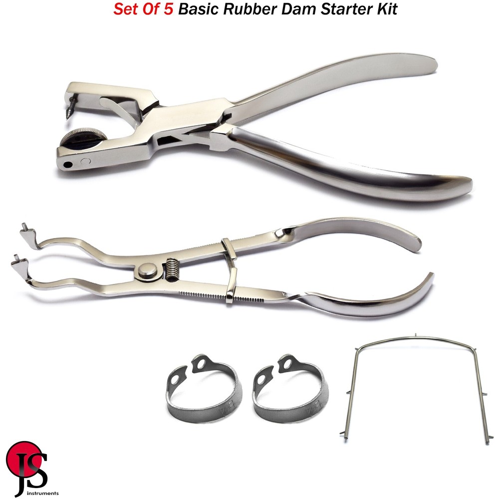 5PCS Endodontic Basic Rubber Kit Punch Pliers Ivory Light Clamp Forceps Frame