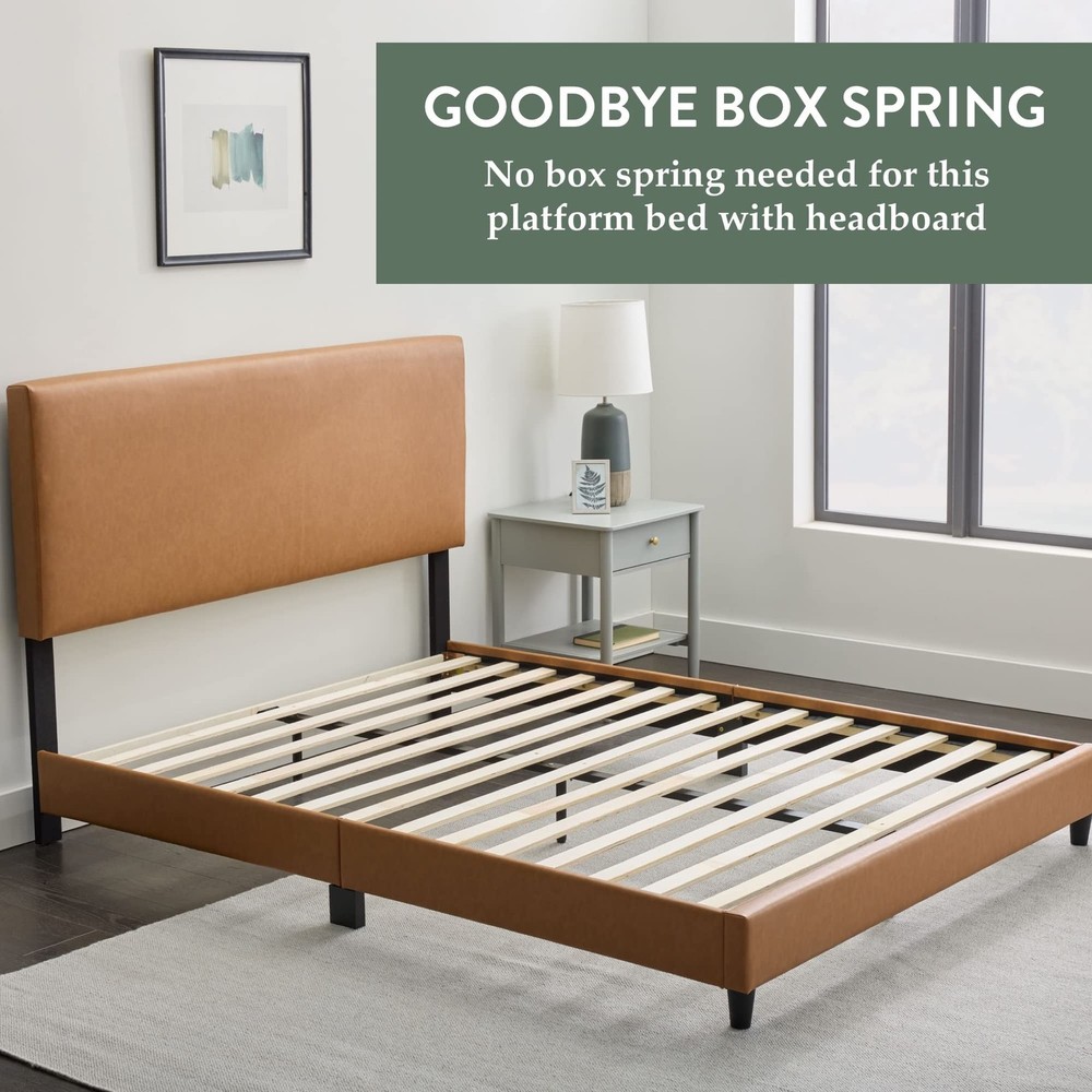 Edenbrook Platform Bed with Headboard – No Box Spring Needed – Faux