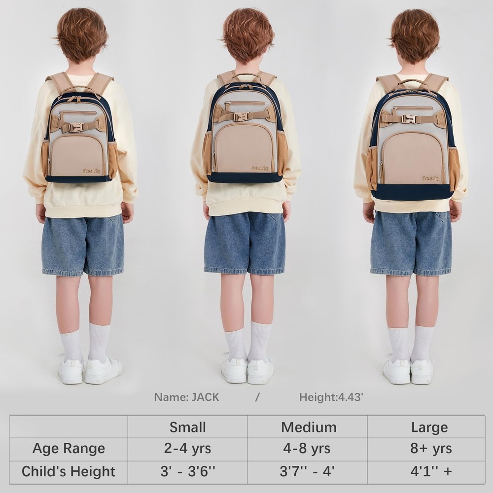Brown Gray Elementary School Backpack for Boys Water-Resistant Ages 8-12