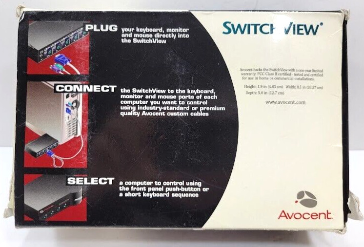 New AVOCENT SWITCHVIEW- Controls up to 4 PCs- Comes with User Guide CD