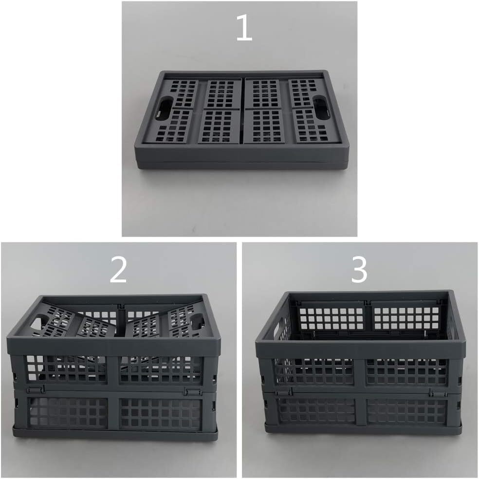 16 Liter Folding Plastic Containers, Grey Crate, 2 16 Quart, grey