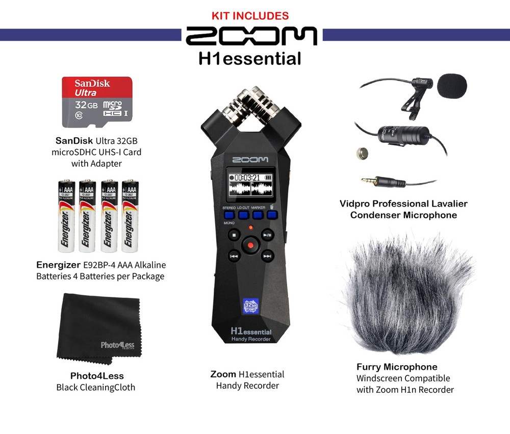 Zoom H1essential Handy Recorder Bundle with Professional Lavalier Condenser...