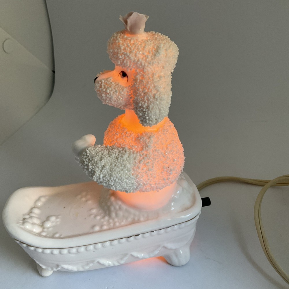 Vintage White Ceramic Poodle in a bathtub Light