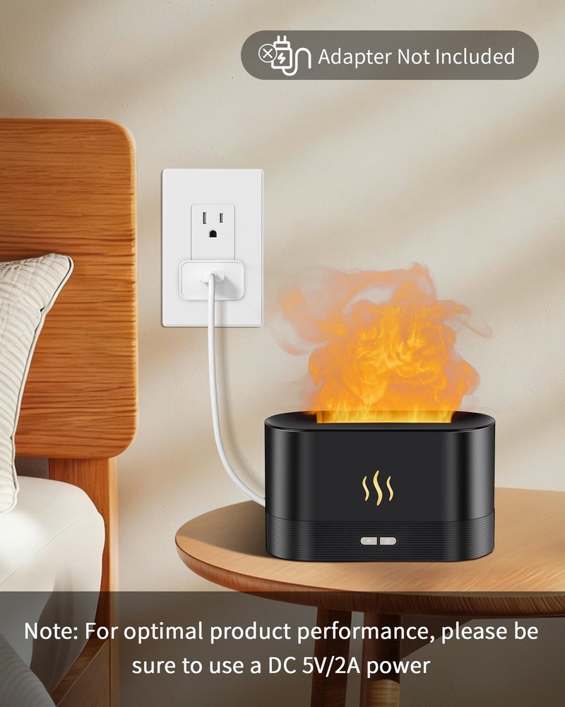 Flame Effect Essential Oil Diffuser, 180ml Ultrasonic Aromatherapy Black