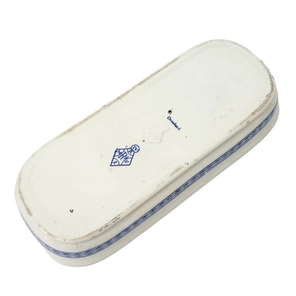 Antique Rectangular Vanity Dish Blue & White by Copeland England Registry Mark