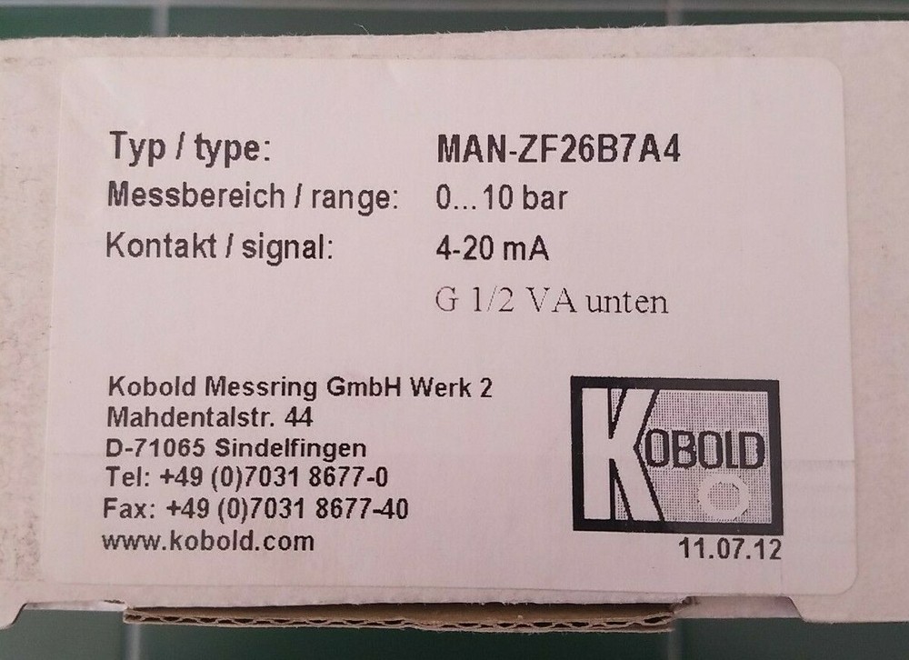 Kobold MAN-ZF26B7A4 pressure sensor with analog output