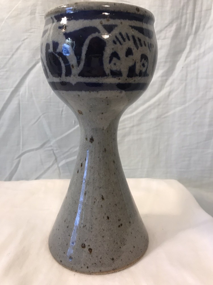 Mid century studio art stoneware pottery goblet 