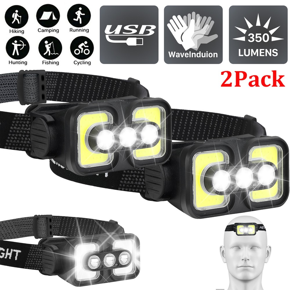 COB LED Headlamp Headlight Flashlight Torch USB Rechargeable Waterproof Sensor
