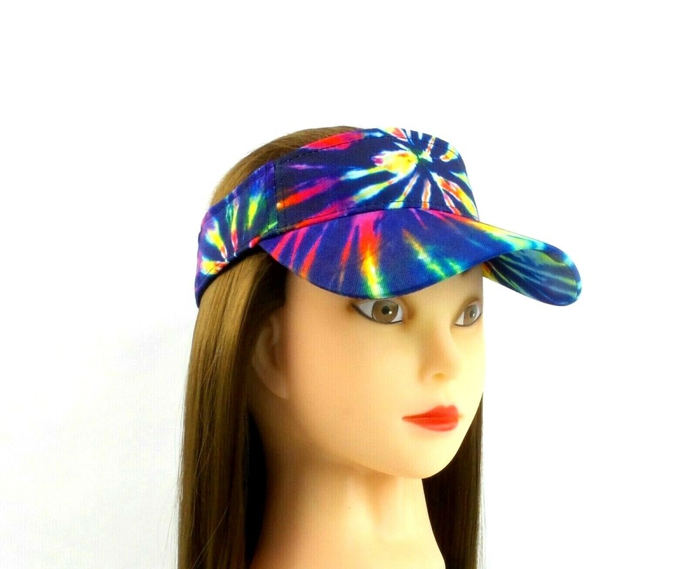 Tie Dye Sun Visor Dark Rainbow Starburst Hat Multi Color Unisex Adjustable Fit