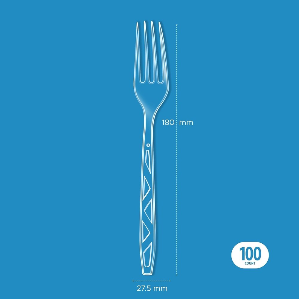 Basics Disposable Clear Plastic Forks, Premium Quality, 100 Count, Large Pack