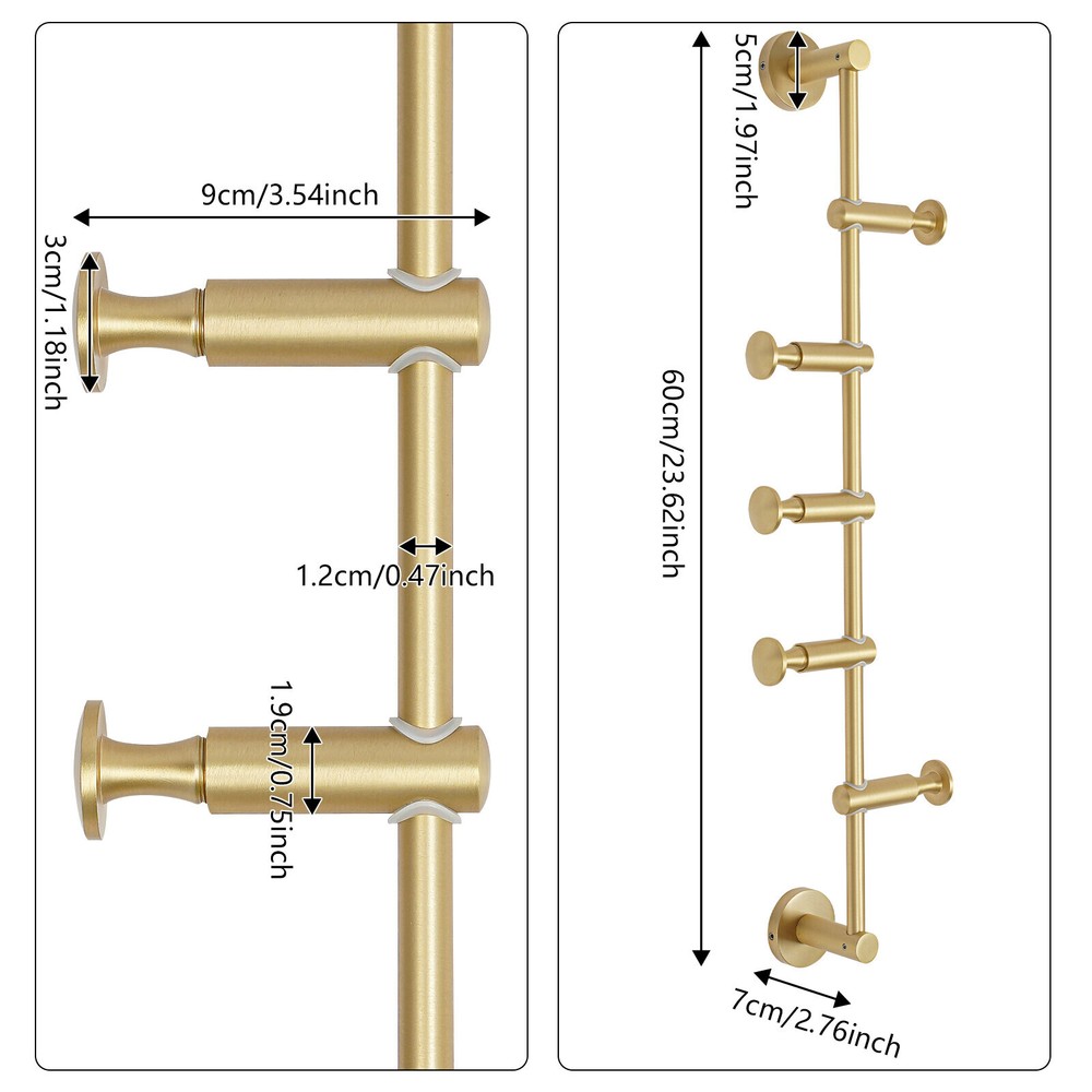 Coat Rack with 5 Adjustable Hooks Wall Mounted Vertical Coat Hat Umbrella Hanger