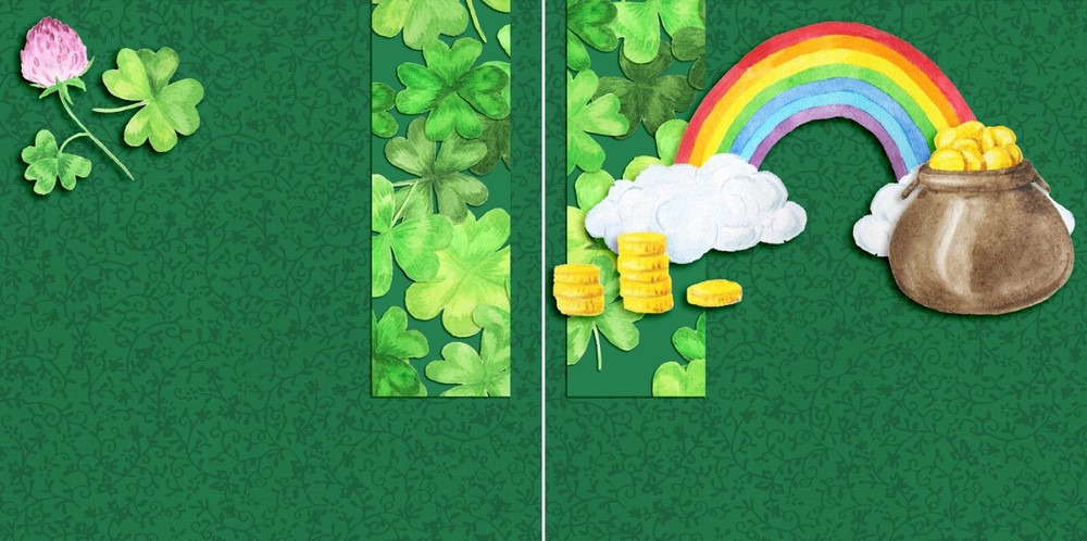 Pretty Shamrocks - 2 Premade Scrapbook Pages - EZ Layout 5953