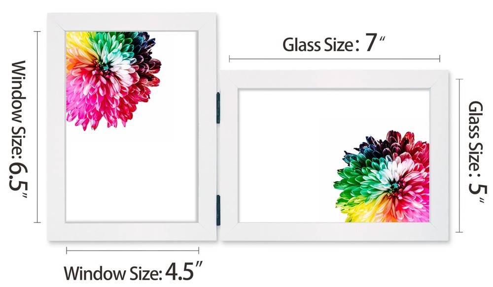 Vertical Horizontal Combo, Double 5x7 White Wood Foldable Picture Frame, Open...