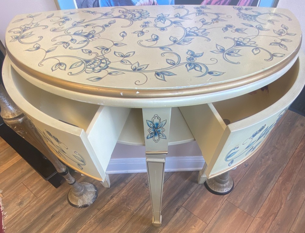 Mid-Century Imperial Demi-Lune Console Table