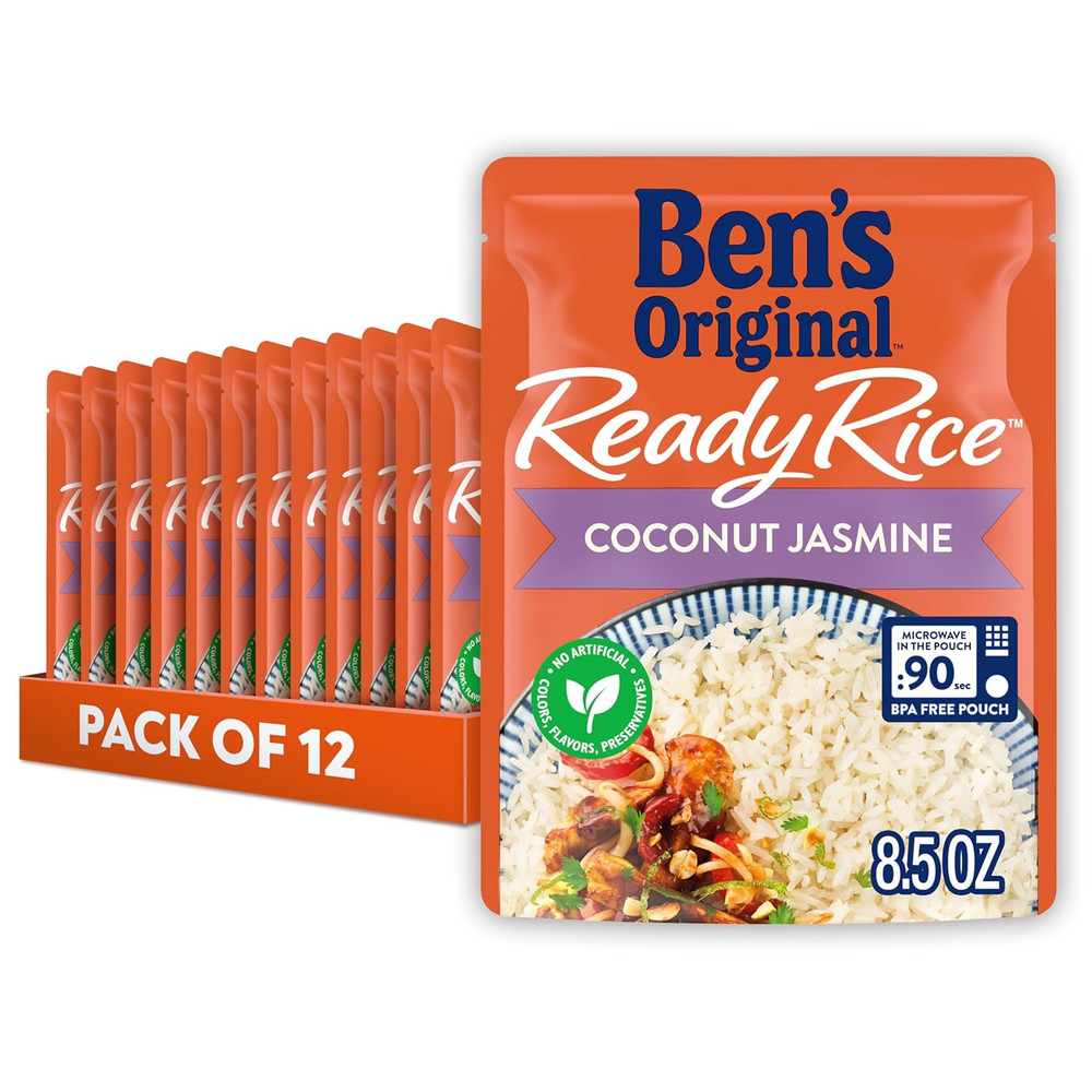 Ready Rice Coconut Jasmine Flavored Rice, Easy Dinner Side, 8.5 Oz Pouch (Pack o