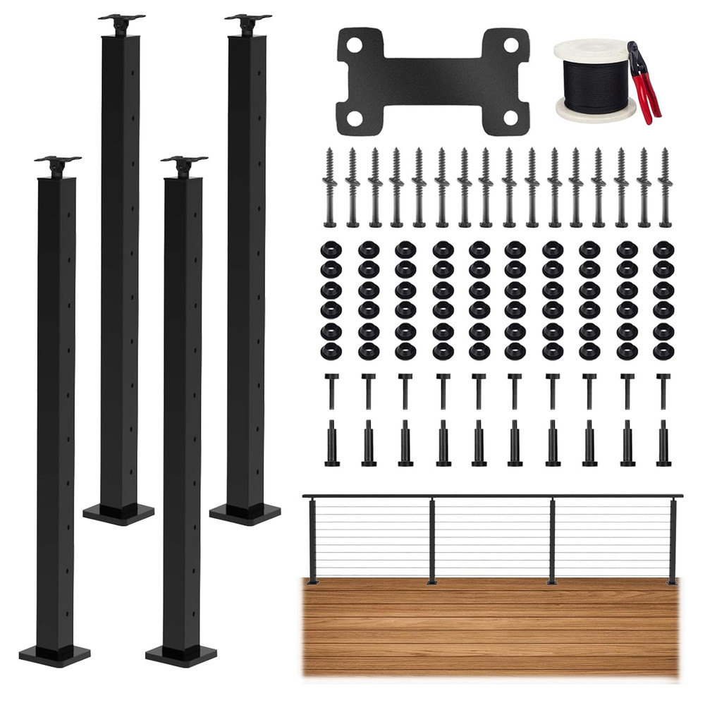 36" Stainless Steel Cable Railing Kit with 4 Adjustable Posts & 200Ft Cable