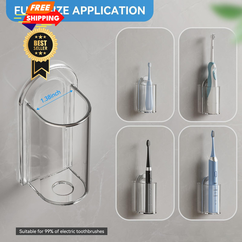 MOPMS Electric Toothbrush Holders, Wall Mounted Tooth Brushing Clear- 2pcs