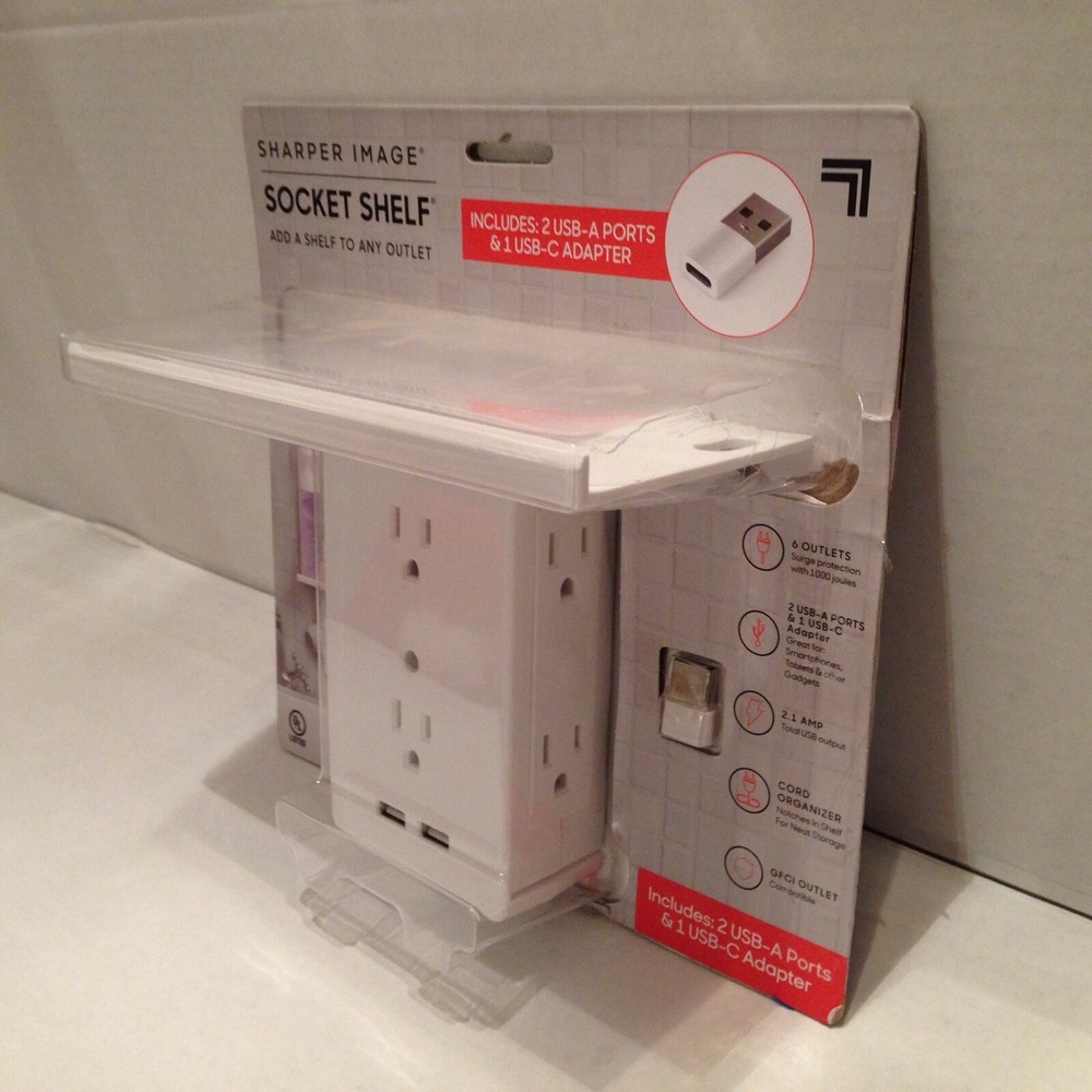Sharper Image Socket Shelf Cordless Wall 6-Outlet Extender - White