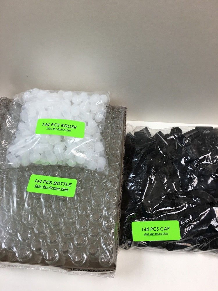 144 Bottles PLAIN 1/3 oz 10ml Clear Glass Roll on With BLACK Cap & Roller