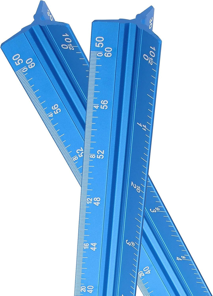 Engineer Scale Ruler 12 Inch, Aluminum Laser-Etched Triangular Drafting Tool for