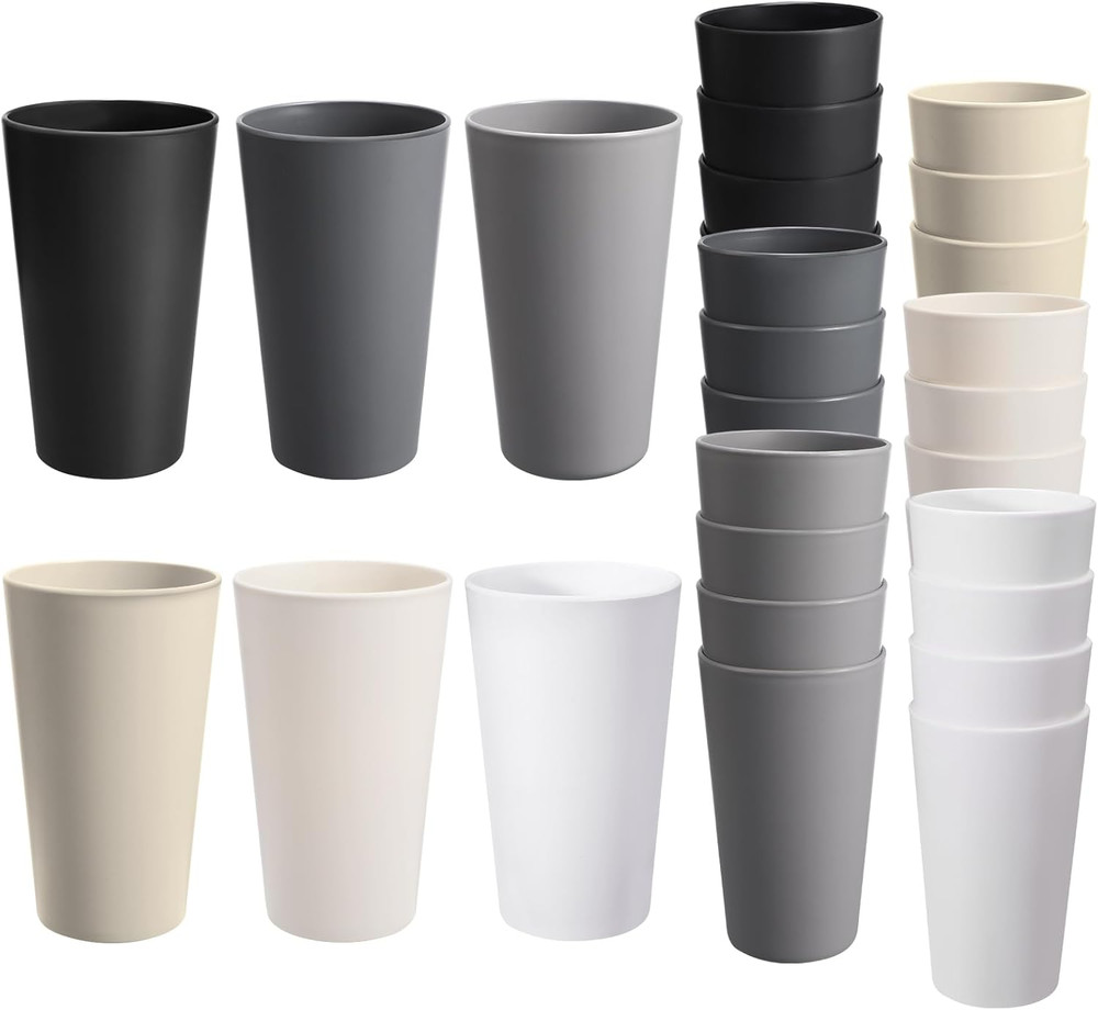 24 Pcs Unbreakable Plastic Cups Set, 20 Oz Reusable Plastic Cups, Stackable Wate
