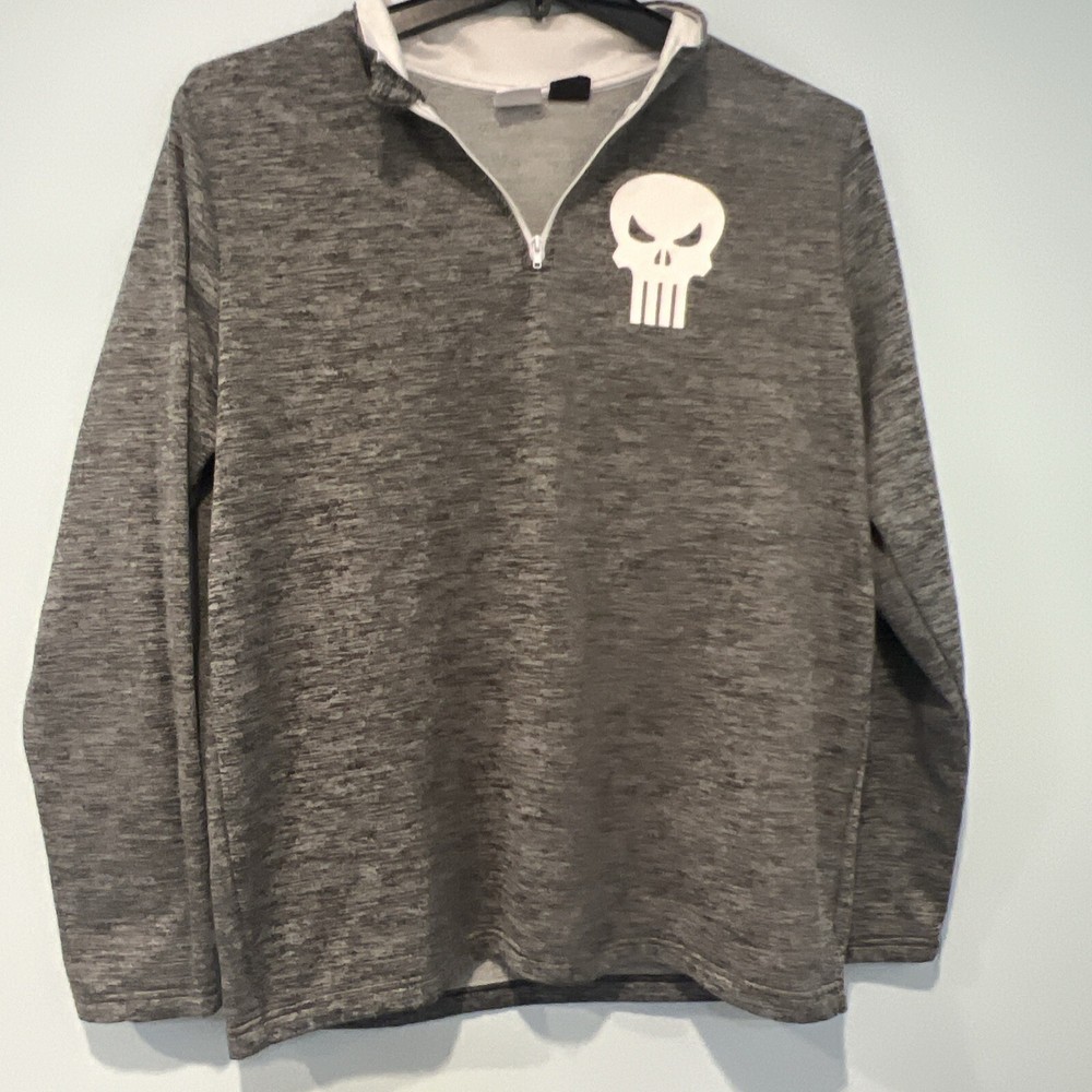 Marvel Comics Sweater Mens Large Grey The Punisher 1/4 Zip Pullover