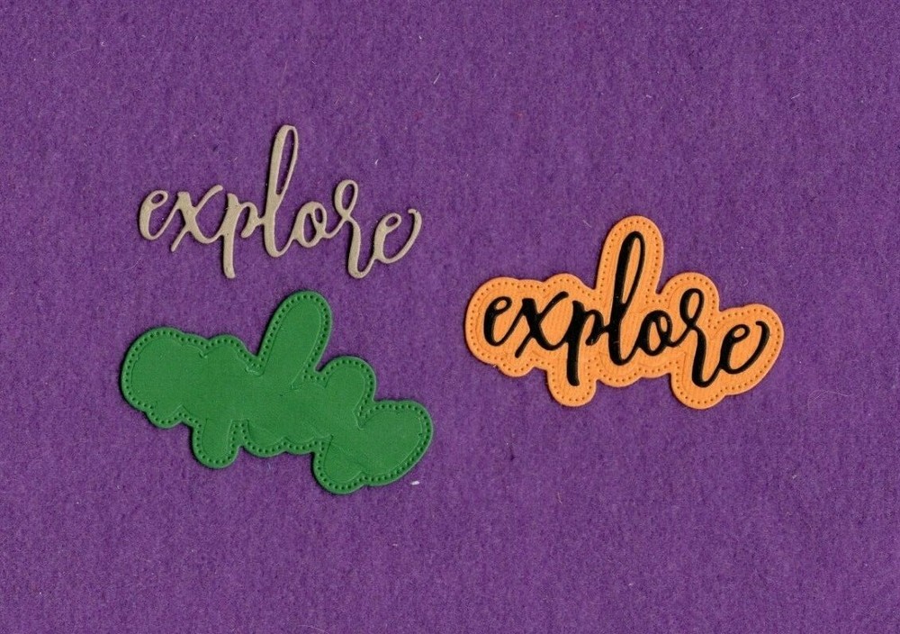 EXPLORE # 3 word with background die cuts  scrapbook cards