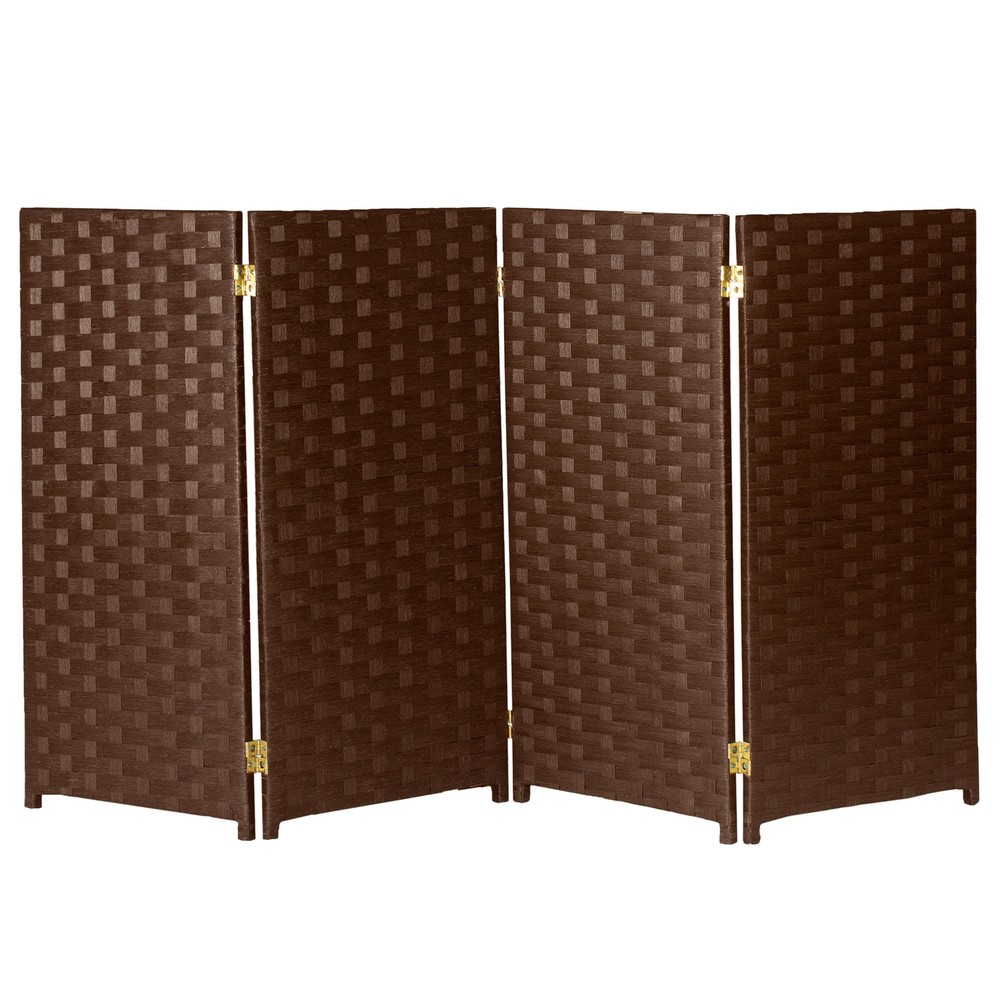 3 ft. Short Woven Fiber Folding Screen - 4 Panel - Dark Mocha