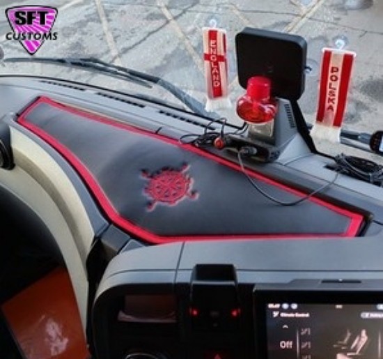 RENAULT T RANGE DASH INSERT  MAT WITH CUSTOM EMBROIDERY BLACK RED