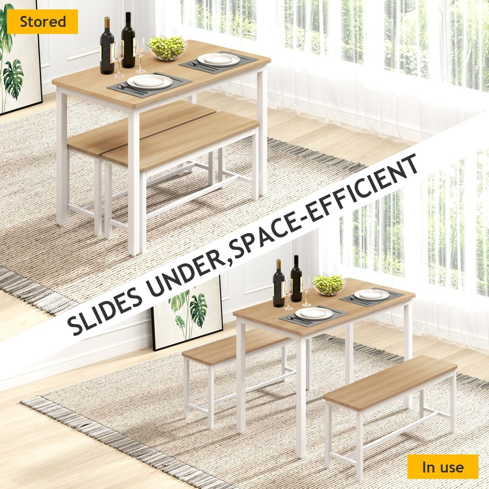 43" Dining Table Benches Set for 4, Modern Space Saving Kitchen Table Chairs ...