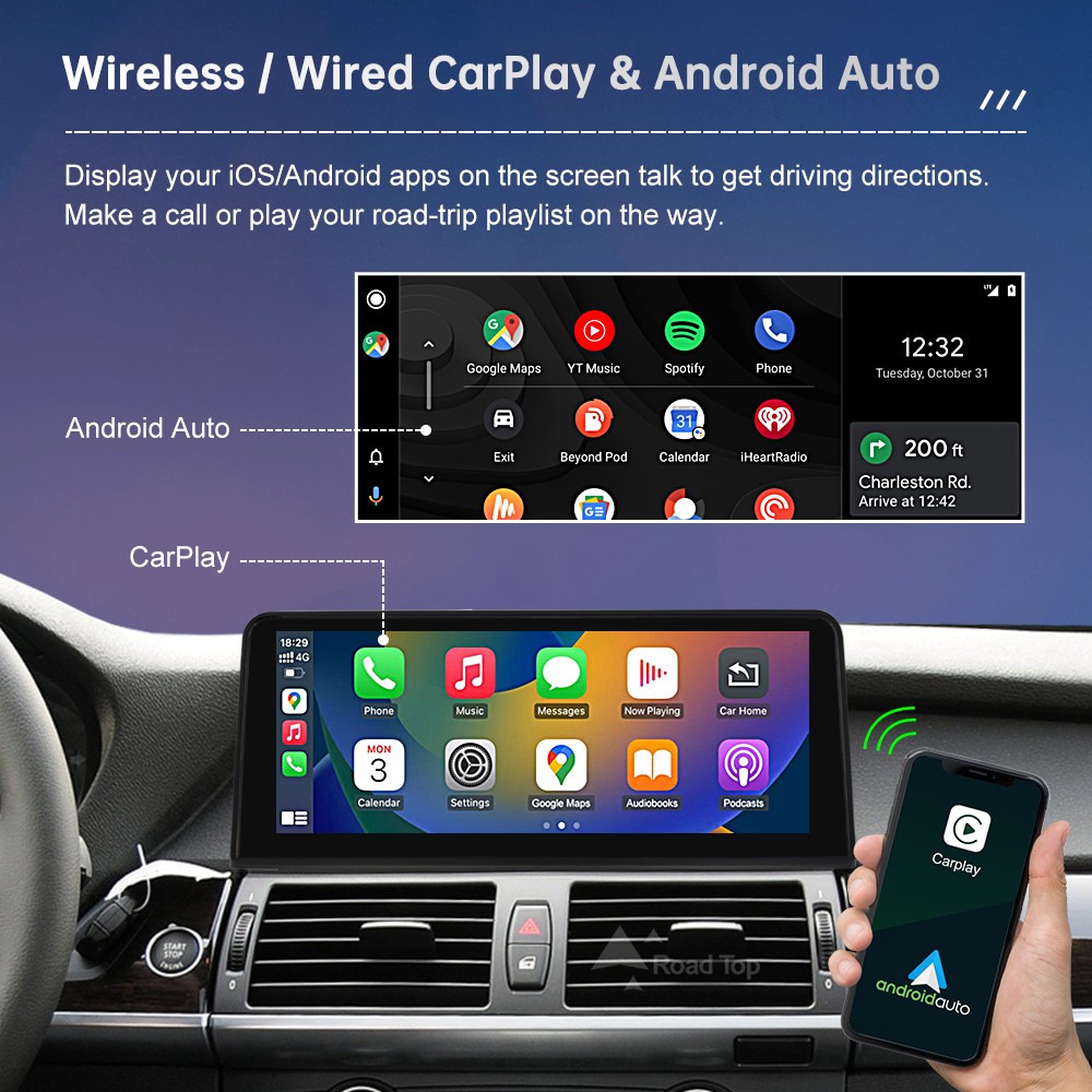 12.3" Wireless Carplay/Android Screen Multimedia For BMW X5 X6 E70 E71 2009-2013