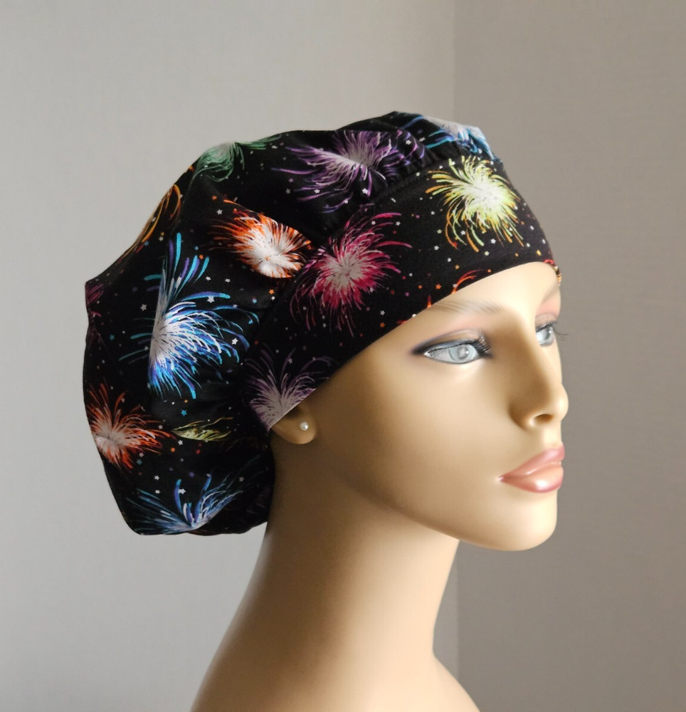 Bouffant Scrub Cap - Patriotic Fireworks
