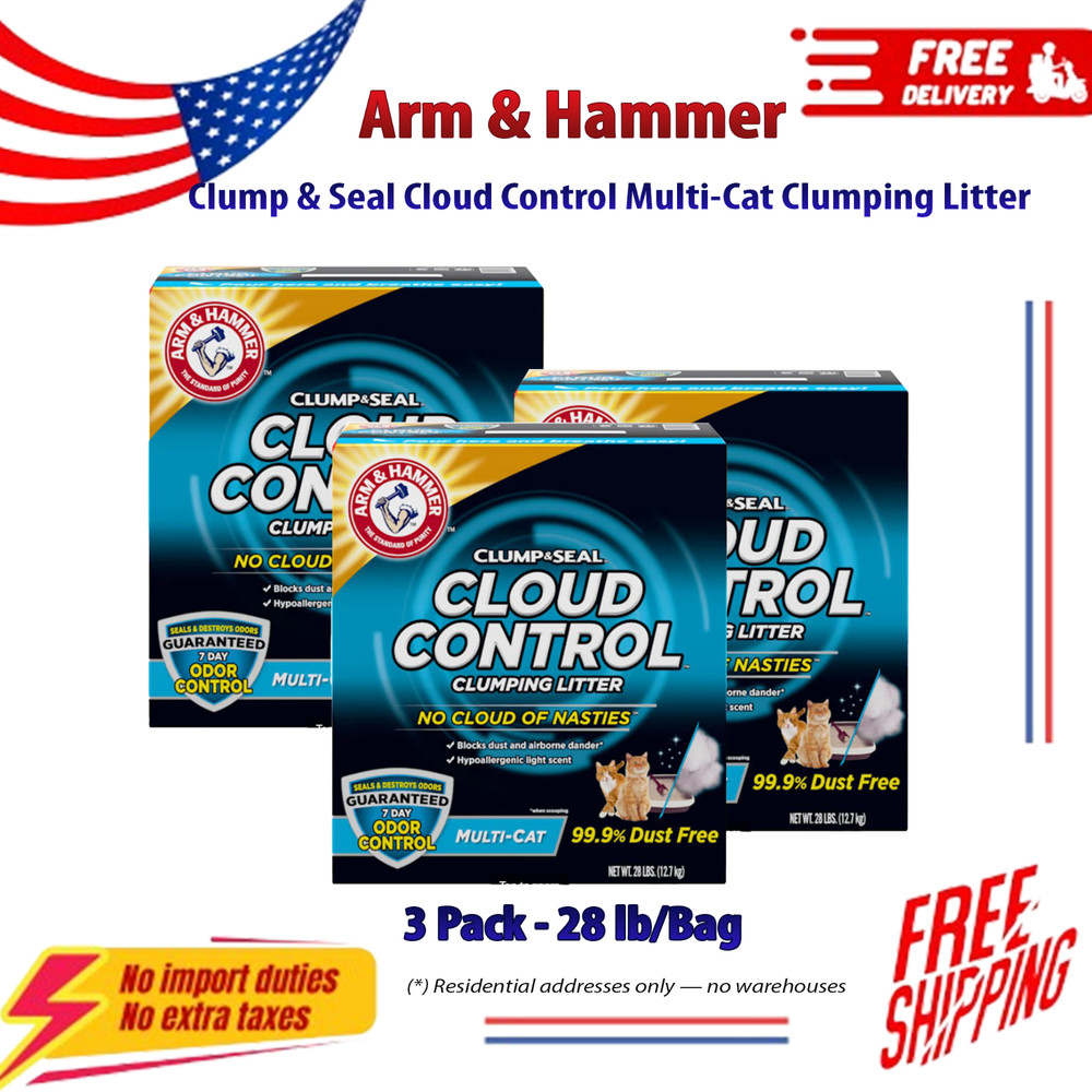 3 Pack Arm & Hammer Clump & Seal Cloud Control Multi-Cat Clumping Litter, 28 lbs