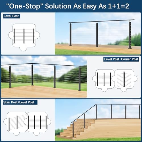 Complete Set Cable Railing Post Kit, 2 Pack Level 36" 1 Level Posts Kit-2 Pack